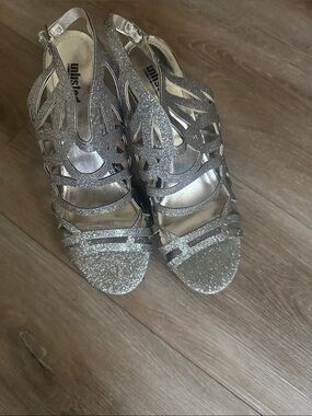 Unlisted Silver/Gold Glitter Cutout Heeled Sandals